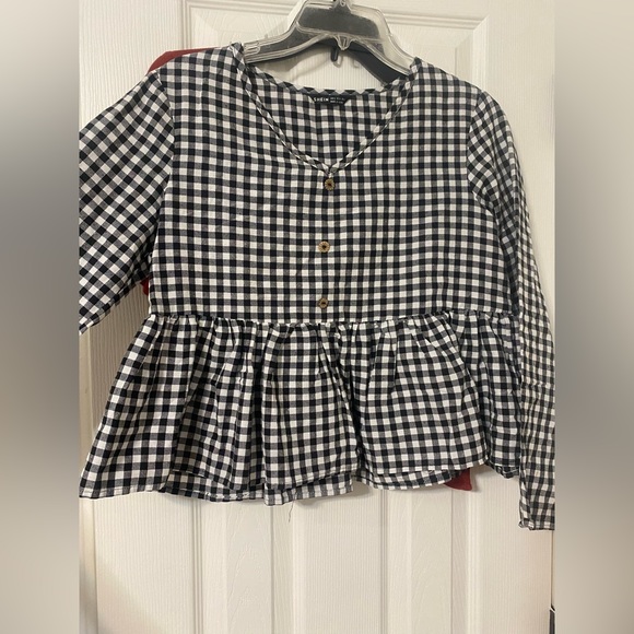 Long sleeve cropped plaid shirt - Picture 1 of 2